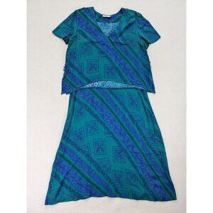 Vintage 90s Women's Dress & Top Set Miss Dorby SIze 12P Blue Green Maxi